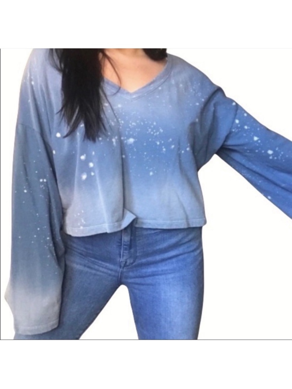 Joes Jeans Blue Splatter V-Neck Cropped bell Long-Sleeve Top